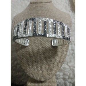 Large Blackened Greek Key marcasite open Cuff Bangle Silvertone Bracelet marsala